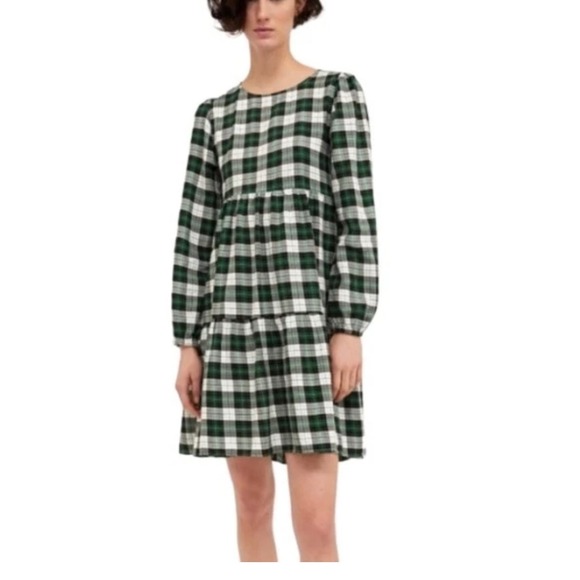 Zara Dresses & Skirts - Zara‎ Woman Green Plaid Tiered Babydoll Dress Long Sleeve Casual Mini XS